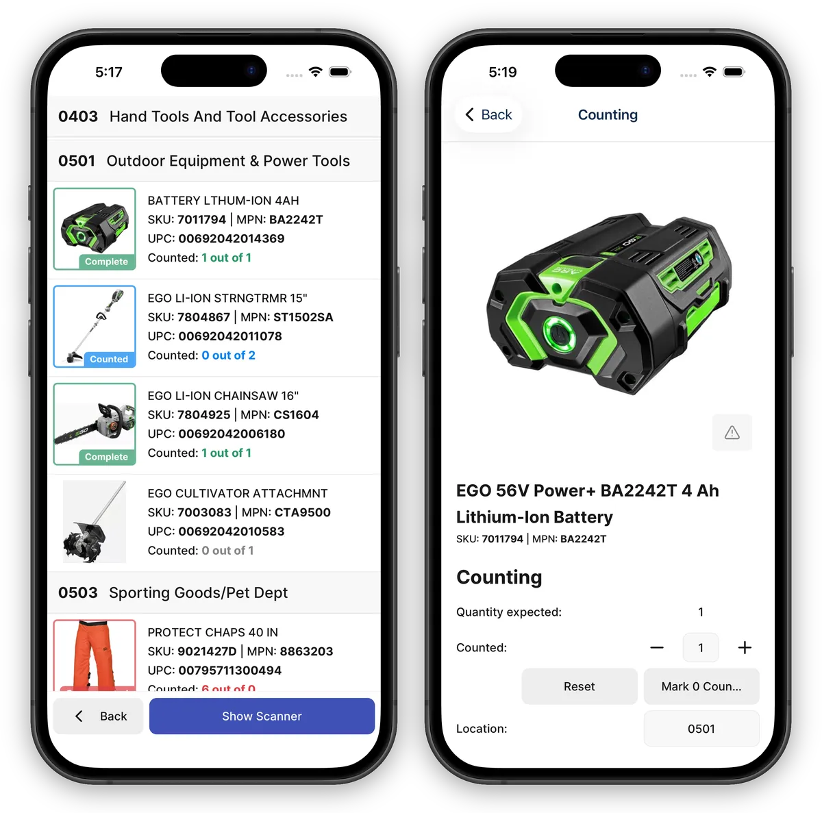 Cycle counting: A count task on the phone, item by item, with the barcode scanner.