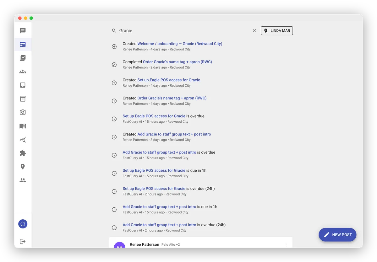 Search across the store: One search over tasks, posts, and events of a store.